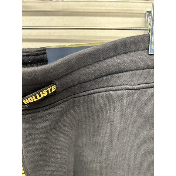 HOLLISTER Jogger Shorts Knit Black/Yellow Logo Zip Pockets Elastic Waist Mens L - Picture 6 of 9